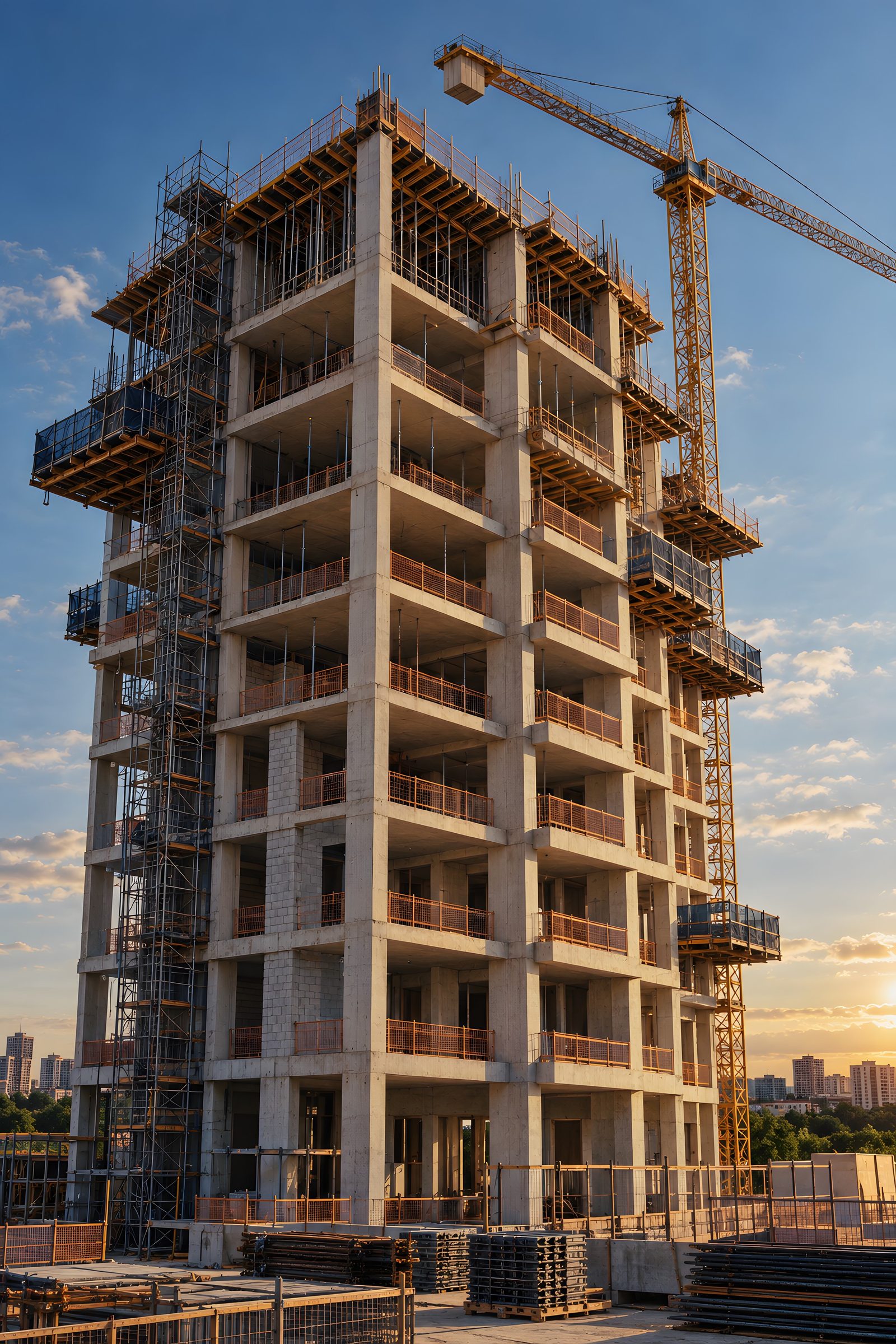Edifício em estrutura de concreto com grua (imagem ilustrativa)